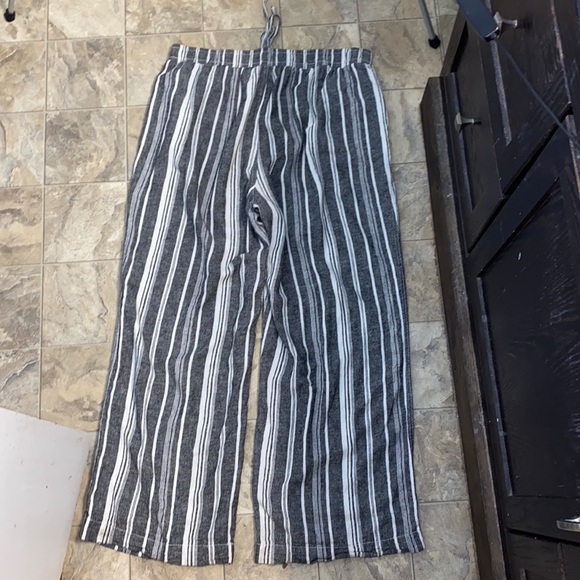 Briggs Linen Blend Wide Leg Pants in Grey & White Stripe Size XL - Picture 3 of 7
